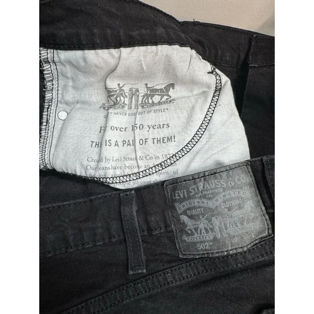 Levis 502 Jeans Men’s 44x30 Fits 44x27 Black Classic Taper Stretch Denim Fade